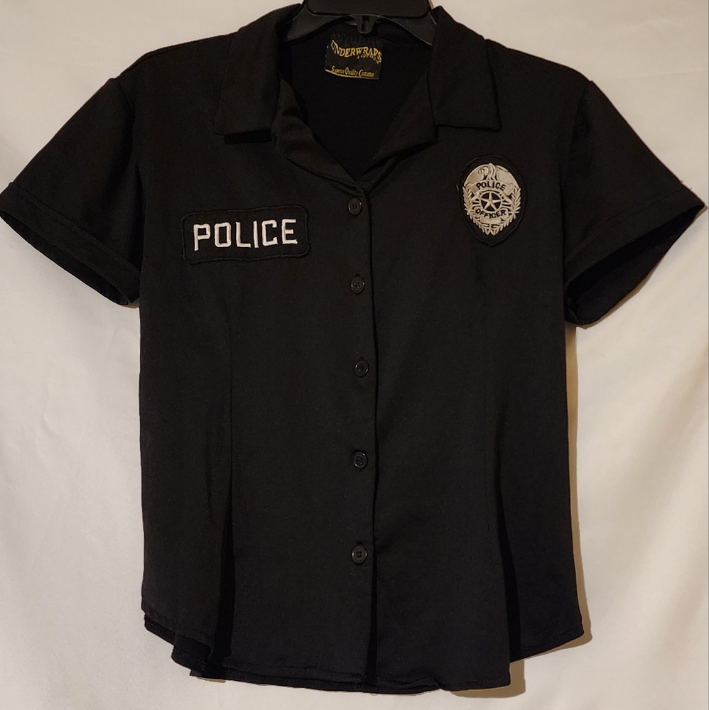 Black Button Down Costume Police Security Uniform Shirt with Badge